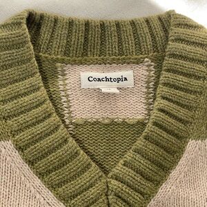 Coachtopia Olive and Cream V-Neck Sweater Vest